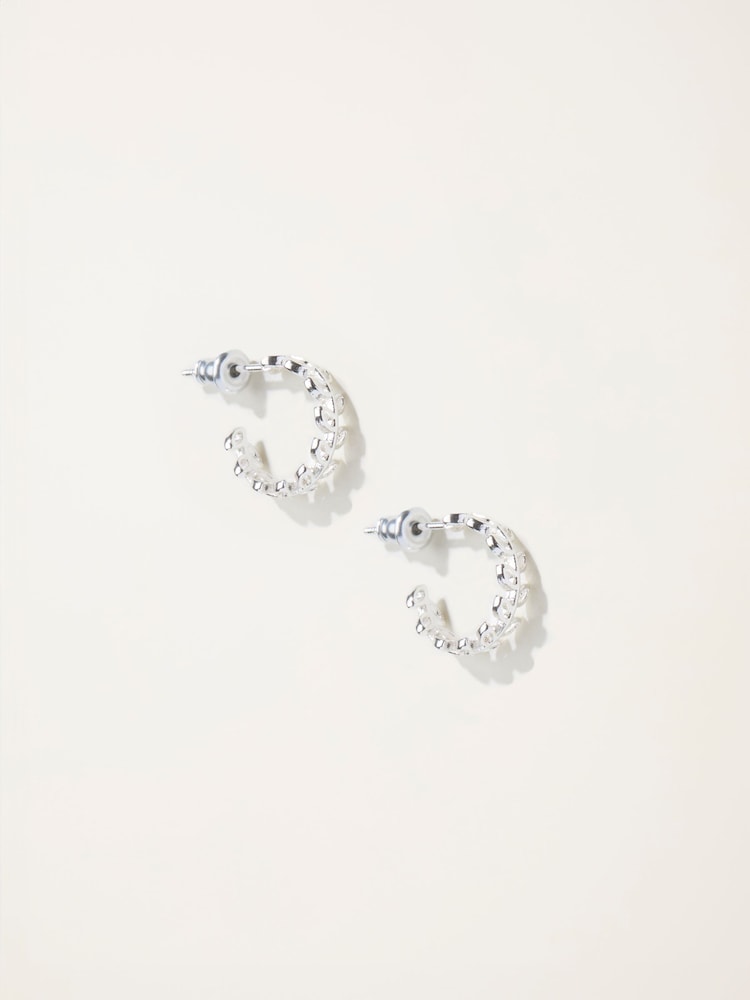 Fat Face Silver Tone Leaf Huggie Earrings