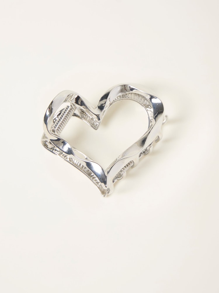 Fat Face Silver Tone Metal Heart Claw Clip