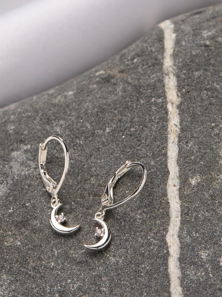 fat face Silver Tone Moon Drop Earrings