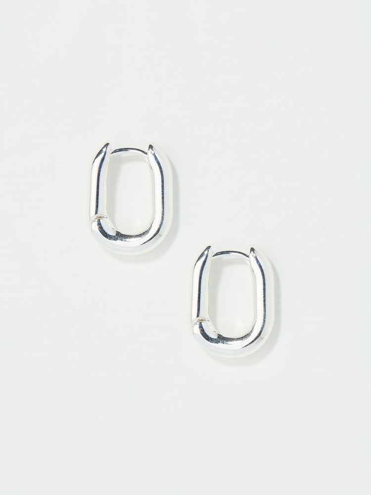 Fat Face Silver Tone Oval Huggie Hoop Earrings