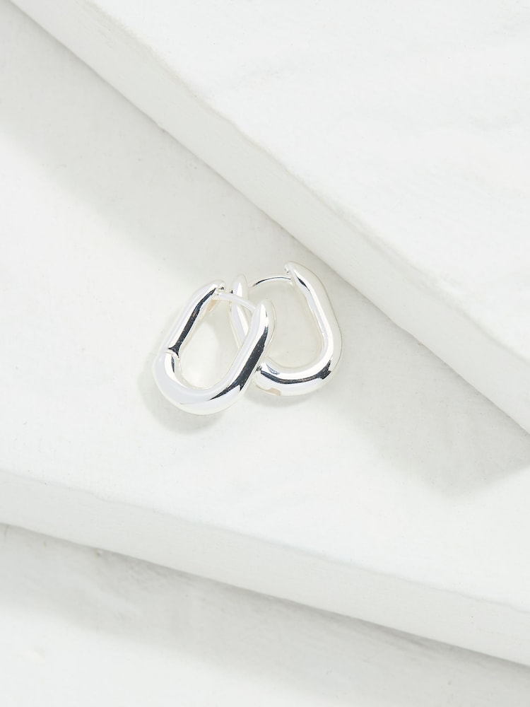 Fat Face Silver Tone Oval Huggie Hoop Earrings