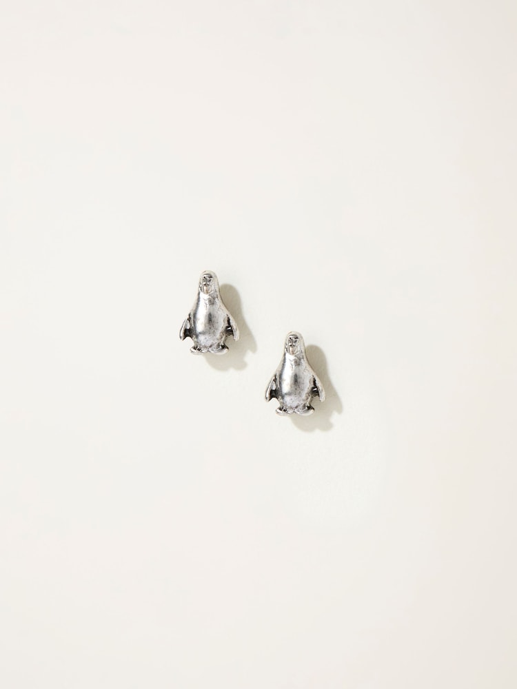 Fat Face Silver Tone Penguin Stud Earrings
