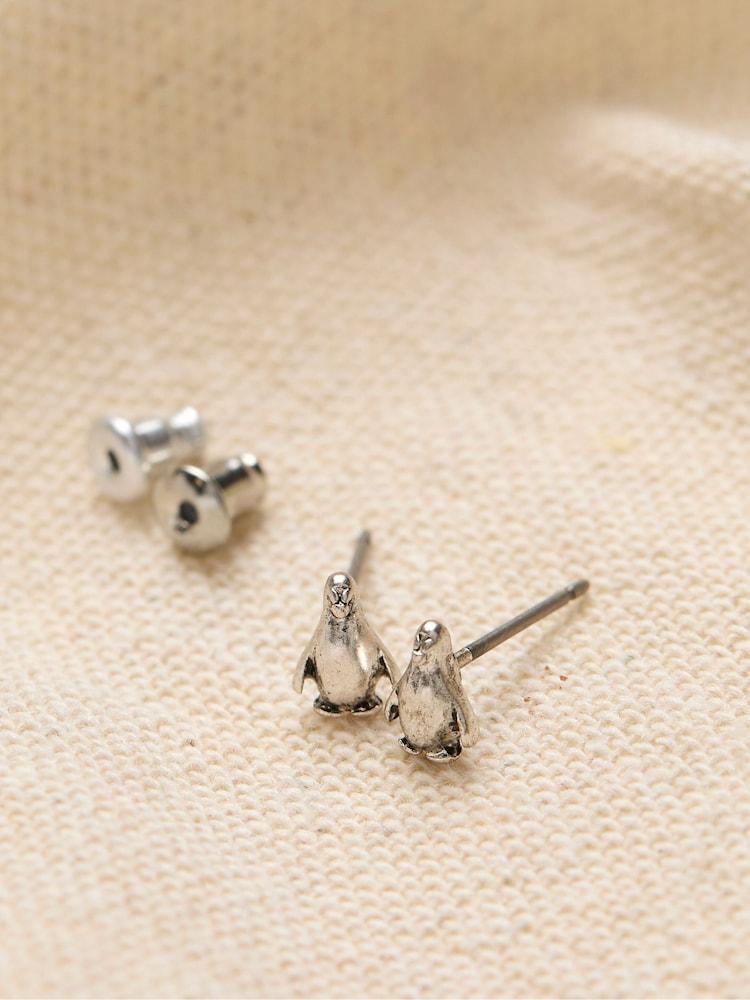 Fat Face Silver Tone Penguin Stud Earrings