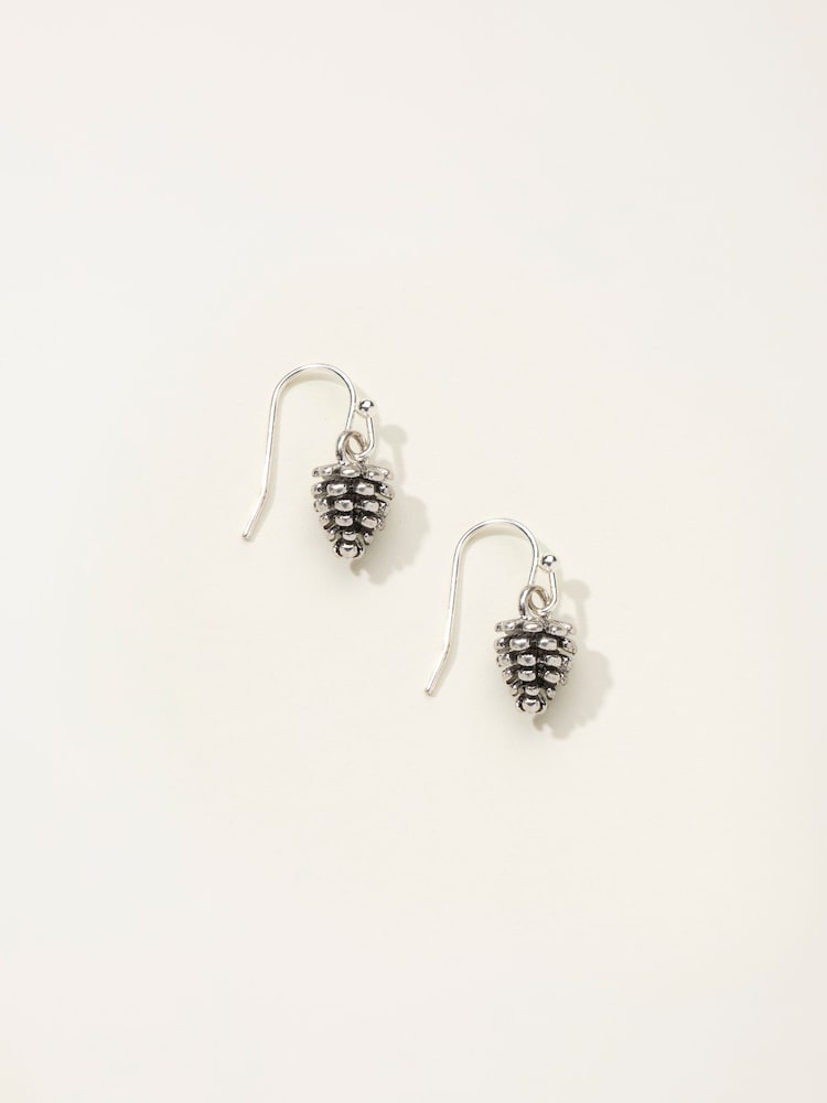 Fat Face Silver Tone Pinecone Drop Earrings