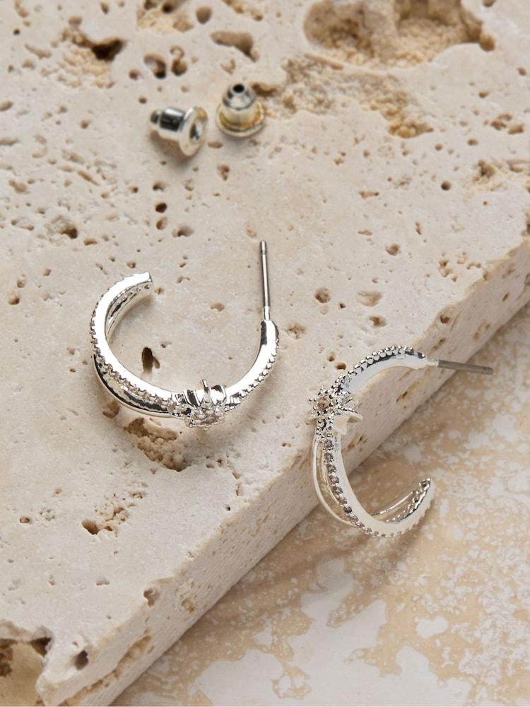 Fat Face Silver Tone Star Huggie Earrings