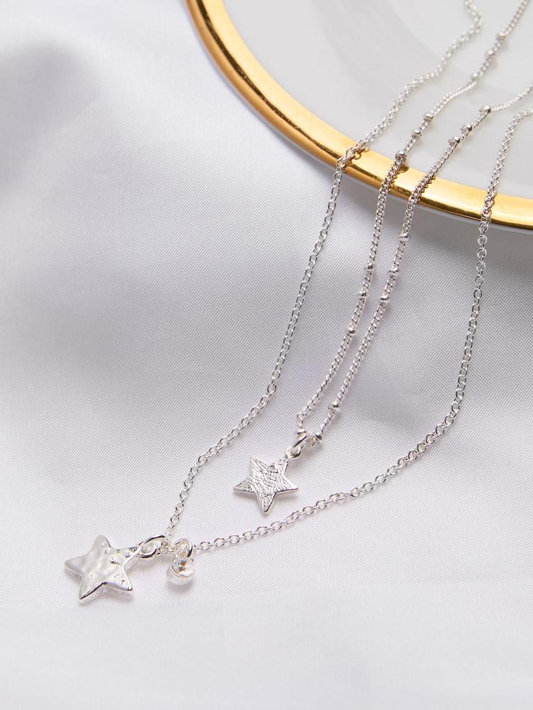Fat Face Silver Tone Star Layered Necklace