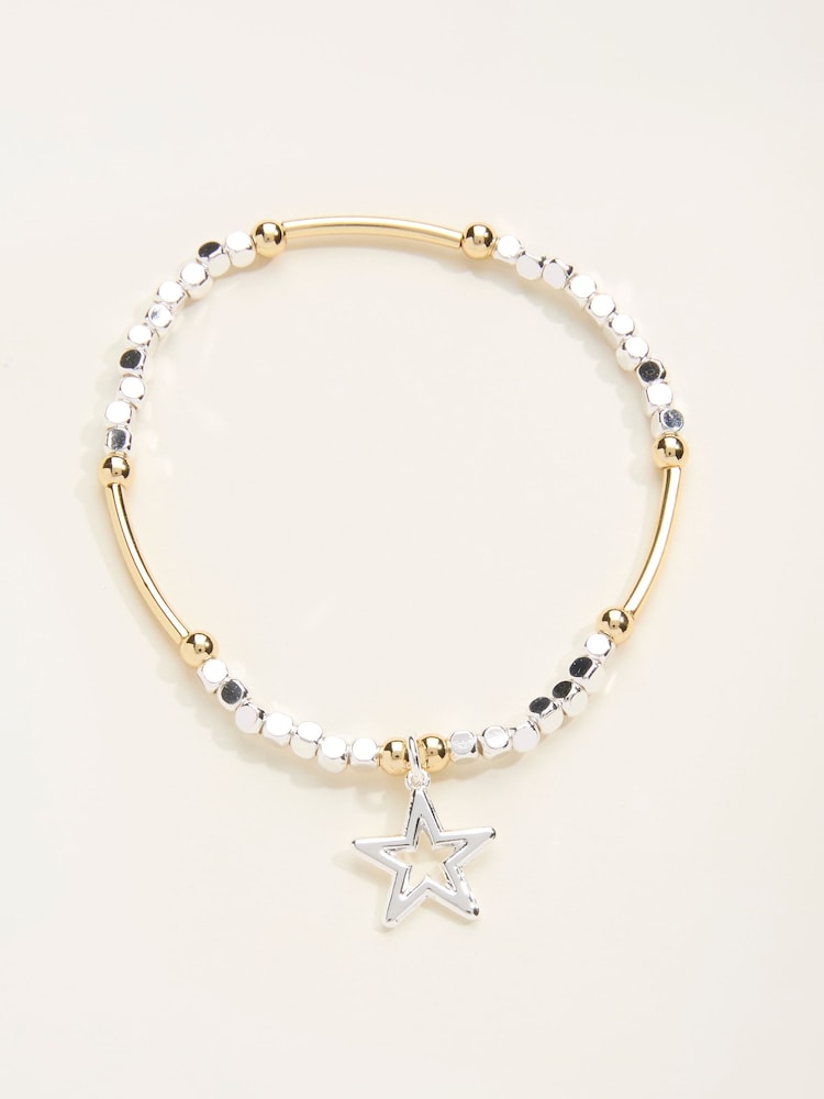 Fat Face Silver Tone Star Stretch Bracelet