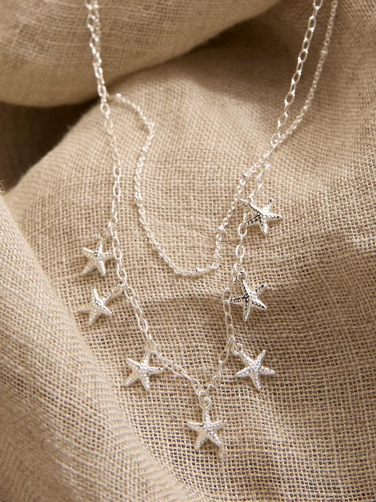 Fat Face Silver Tone Starfish Layered Necklace