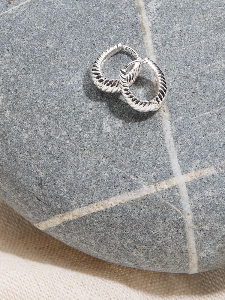 Fat Face Silver Tone Textured Hoop Earrings