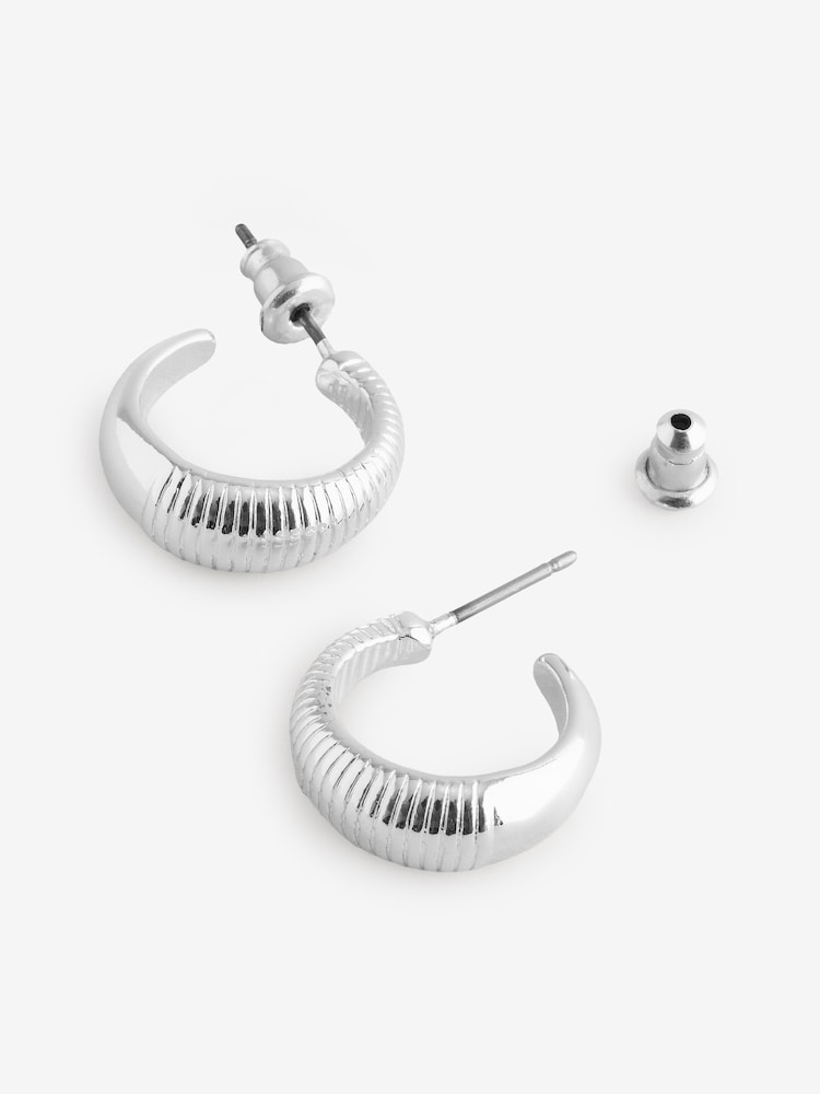 Fat Face Silver Tone Textured Hoops Earrings
