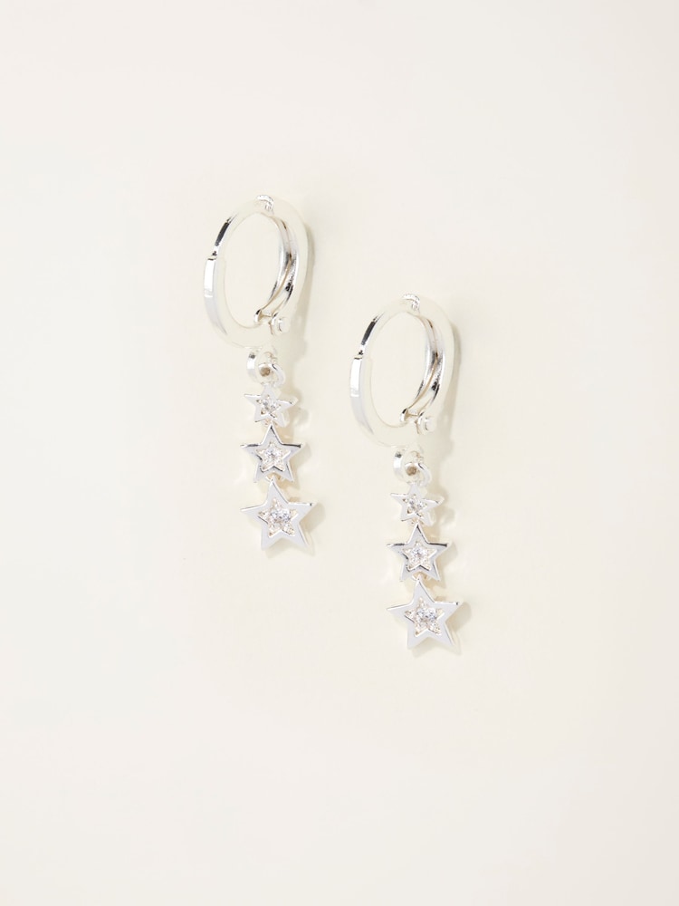 Fat Face Silver Tone Trio Star Drop Earrings