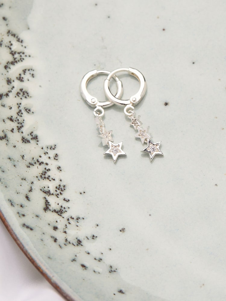 Fat Face Silver Tone Trio Star Drop Earrings