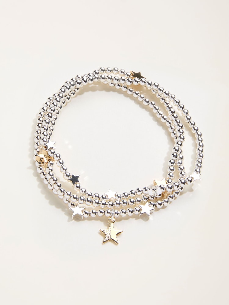 Fat Face Silver Tone Trio Star Stretch Bracelet