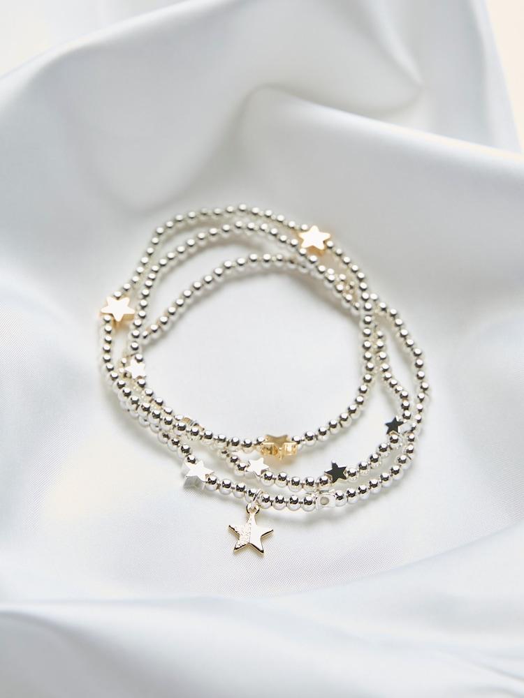 fat face Silver Tone Trio Star Stretch Bracelet