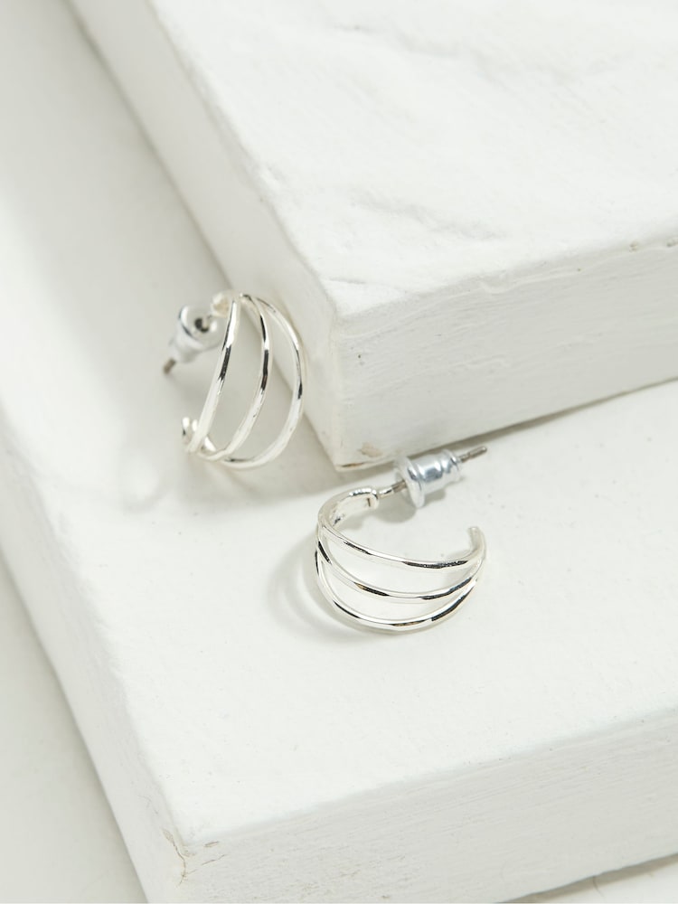 Fat Face Silver Tone Triple Strand Hoop Earrings