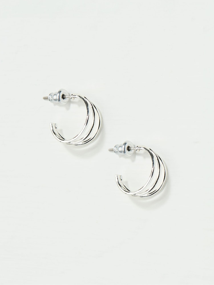 fat face Silver Tone Triple Strand Hoop Earrings