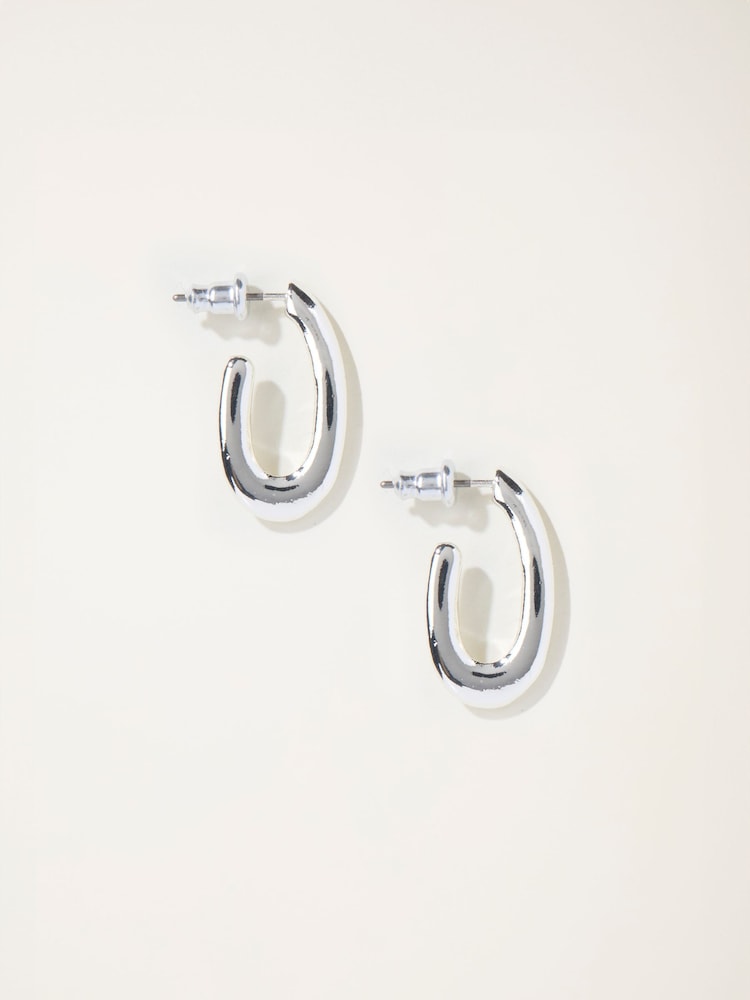Fat Face Silver Tone Twist Oval Hoop Earrings