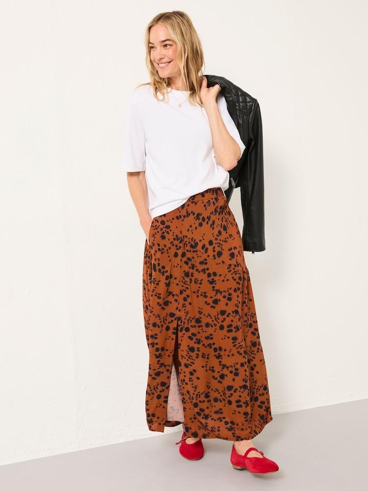 Fat Face Skye Tan Brown Animal Spot Midi Skirt