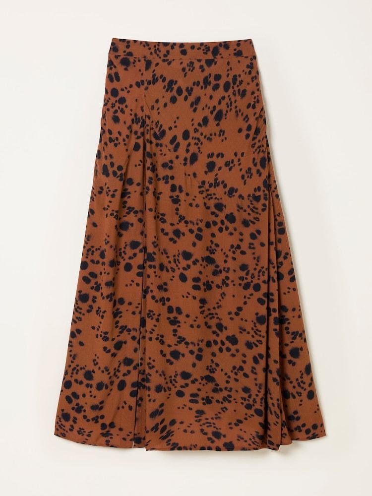 fat face Skye Tan Brown Animal Spot Midi Skirt