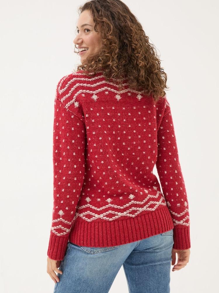 Fat Face Snowflake Red Knitted Jumper