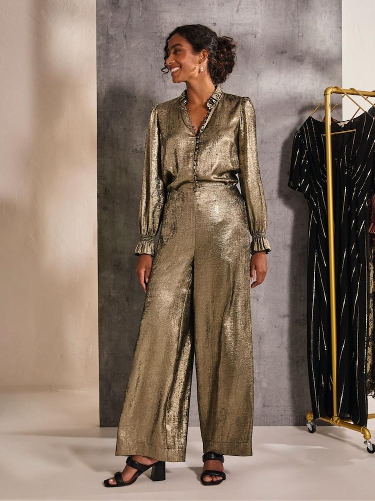 Fat Face Sofia Gold Metallic Trousers