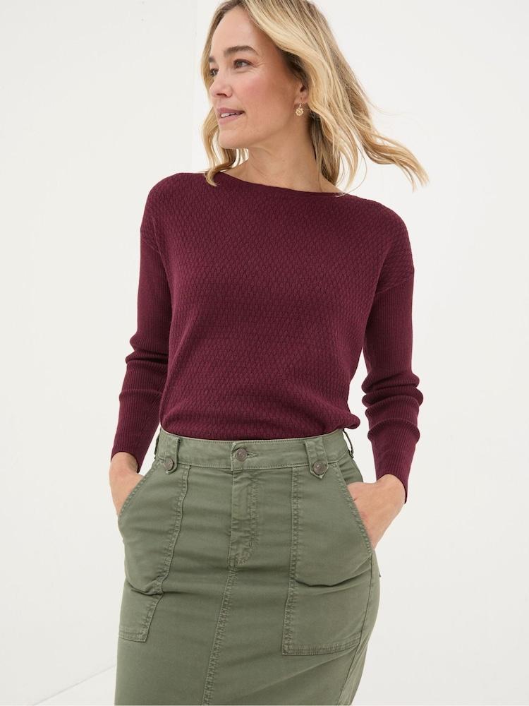 Fat Face Sophie Burgundy Red Boat Neck Jumper