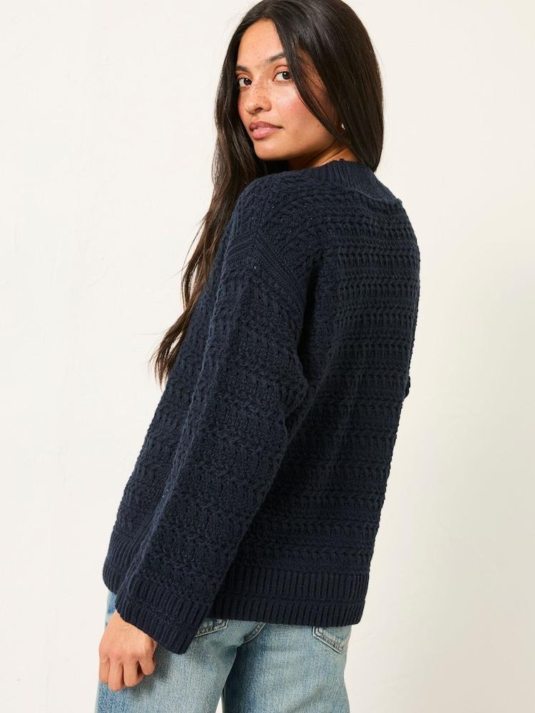 Fat Face Stella Dark Navy V Neck Knitted Jumper