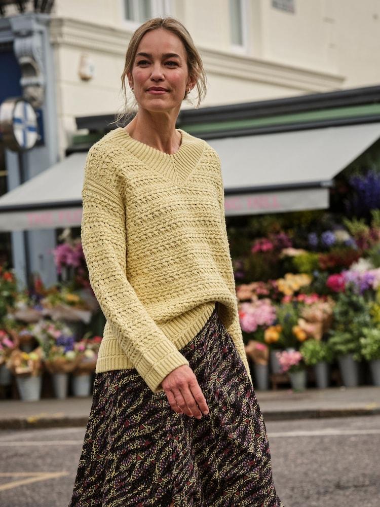 Fat Face Stella Lemon Yellow V Neck Knitted Jumper