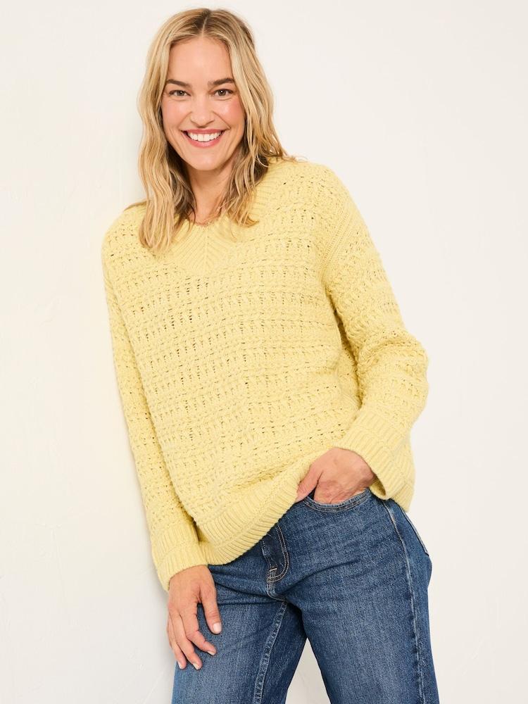 Fat Face Stella Lemon Yellow V Neck Knitted Jumper