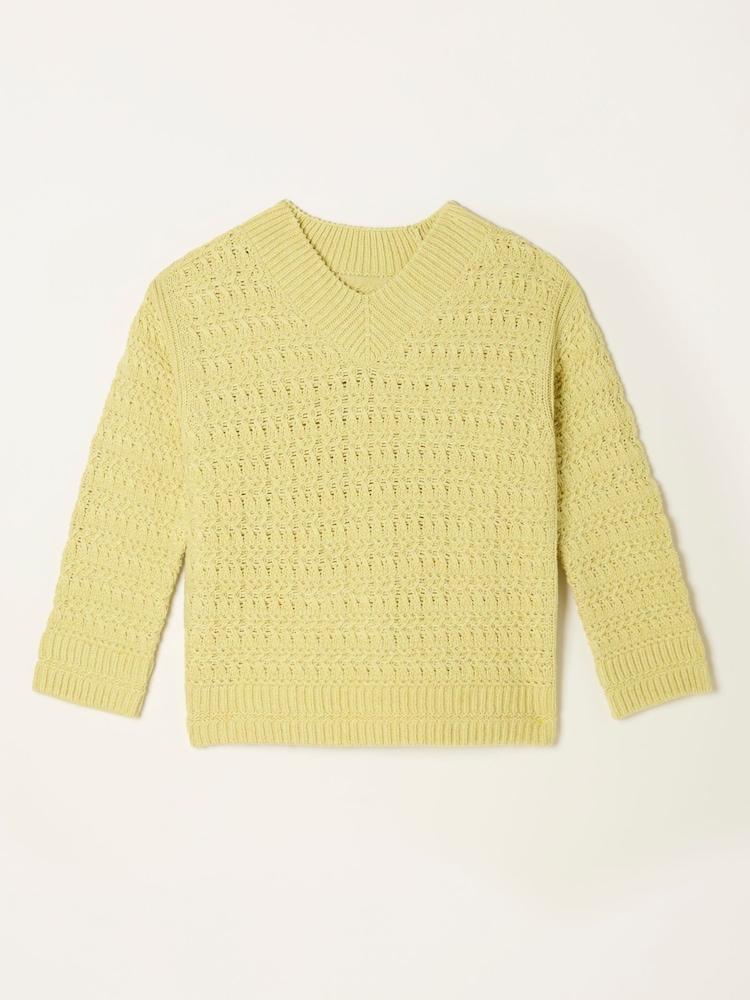 fat face Stella Lemon Yellow V Neck Knitted Jumper