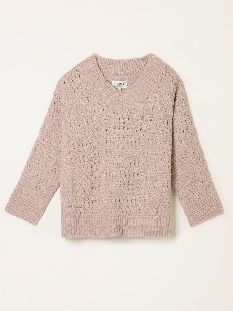 fat face Stella Natural V Neck Knitted Jumper