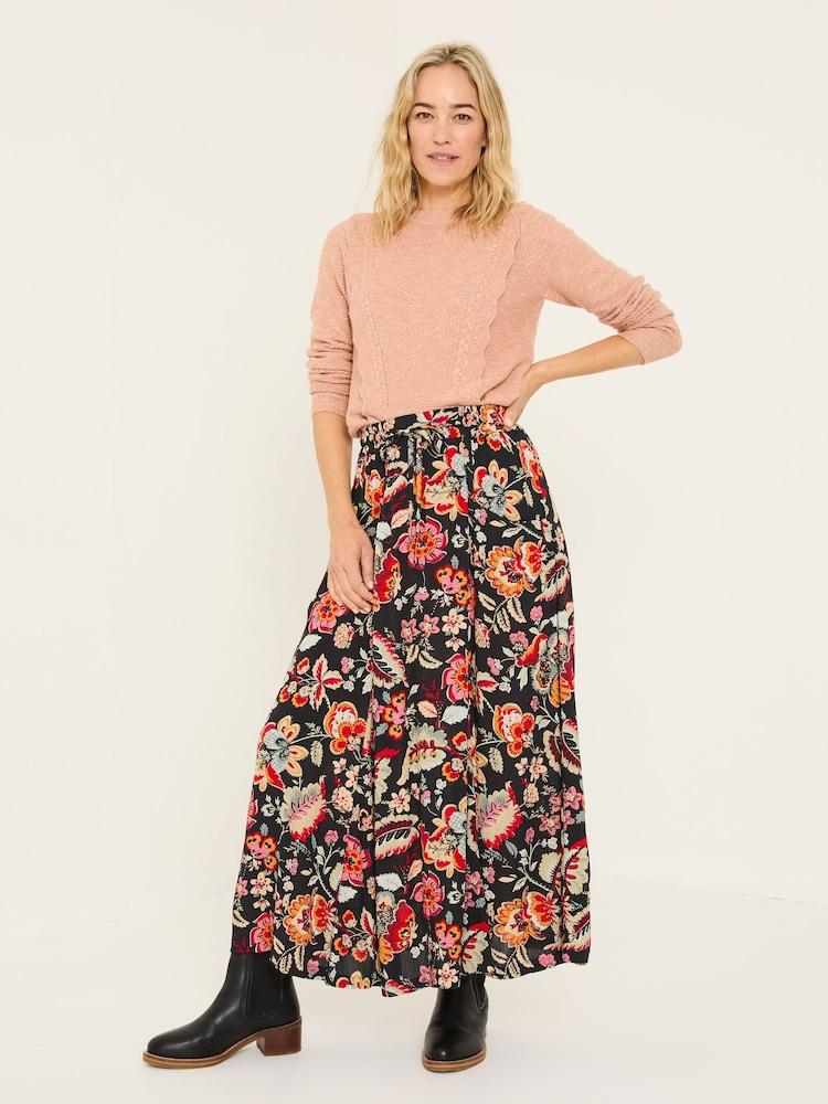 Fat Face Suki Black Historical Floral Midi Skirt