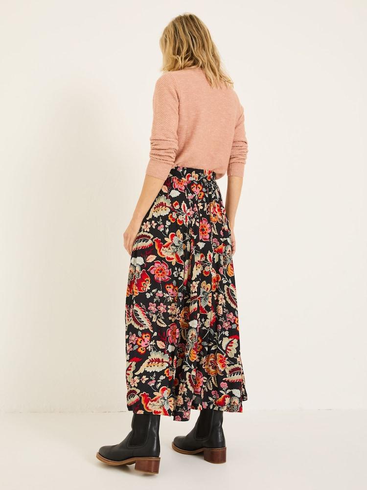 Fat Face Suki Black Historical Floral Midi Skirt