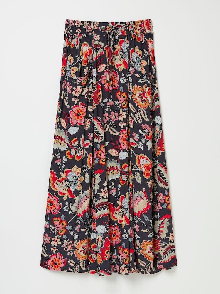 fat face Suki Black Historical Floral Midi Skirt