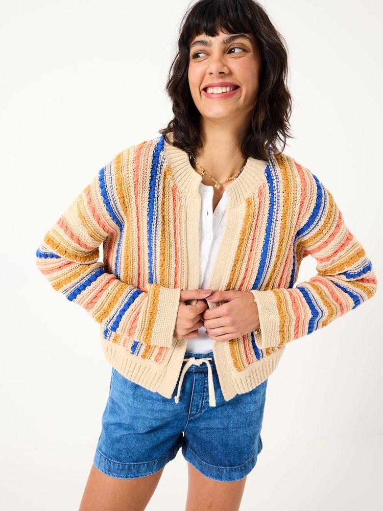 Fat Face Summer Natural Textured Stripe Cardigan