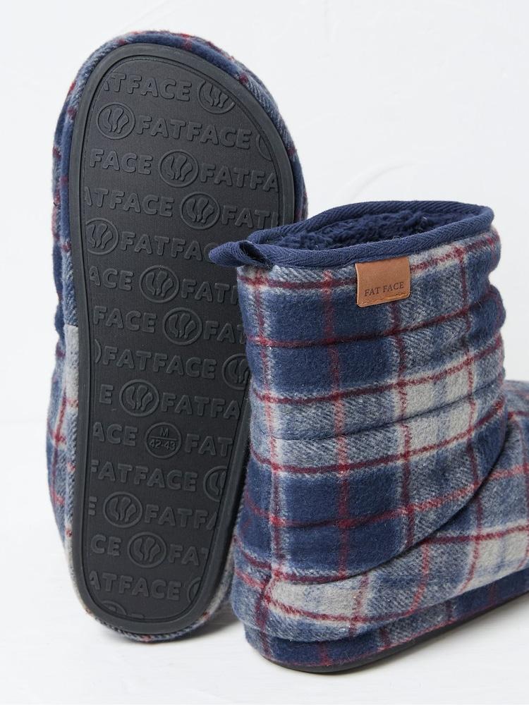 fat face Sussex Navy Blue Check Boot Slippers