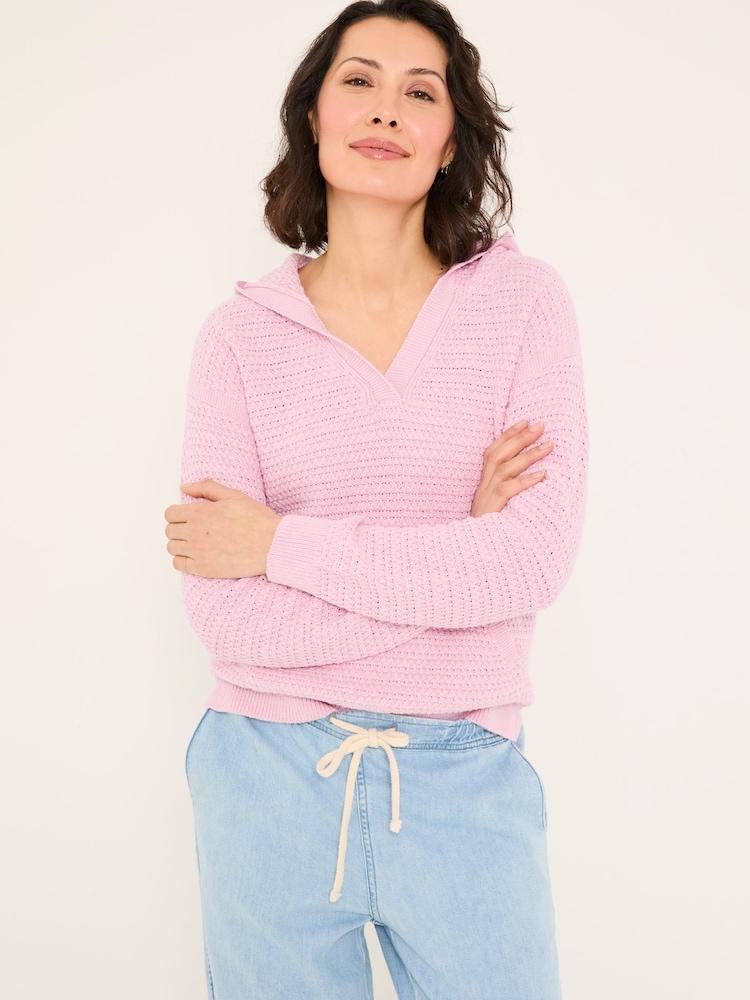 Fat Face Sutton Blush Pink Textured Knitted Hoodie