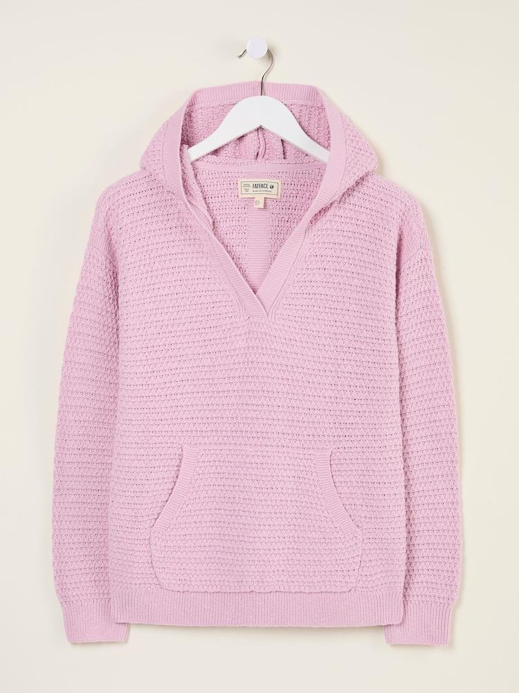 fat face Sutton Blush Pink Textured Knitted Hoodie