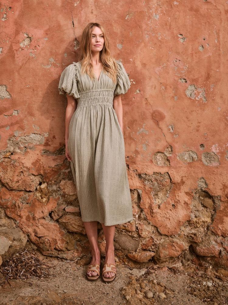 Fat Face Tabitha Sage Green Textured Dress