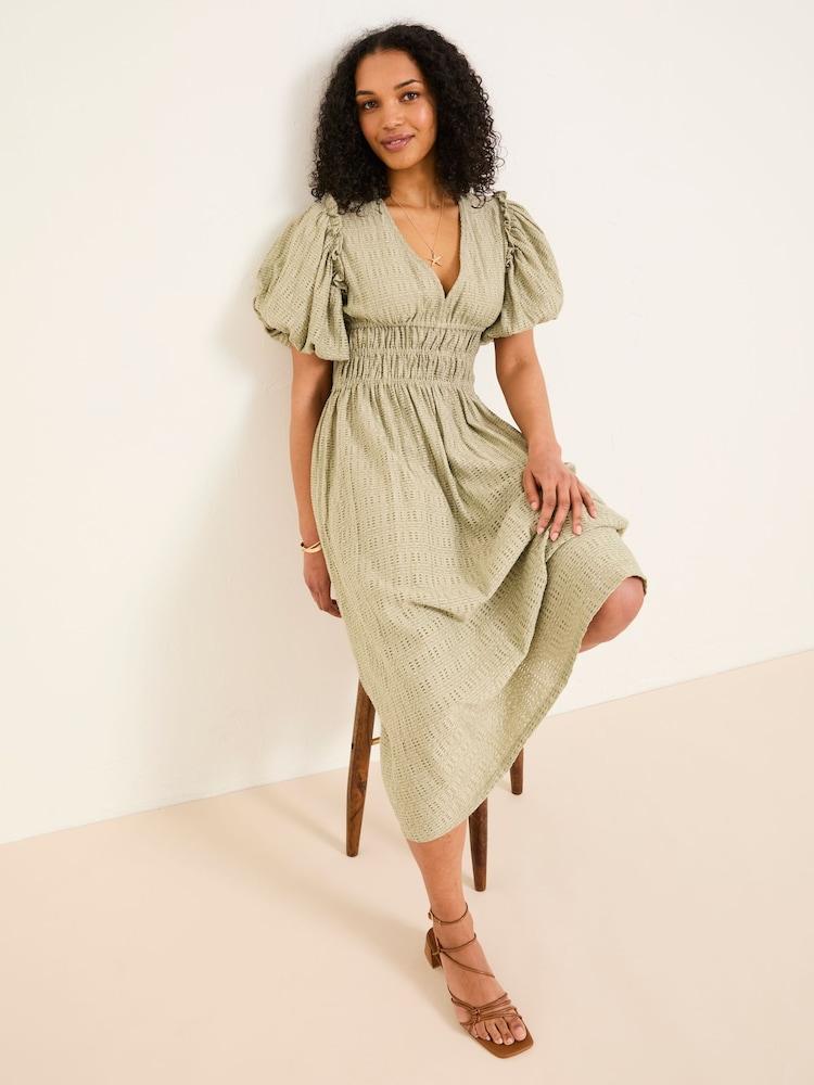 Fat Face Tabitha Sage Green Textured Dress