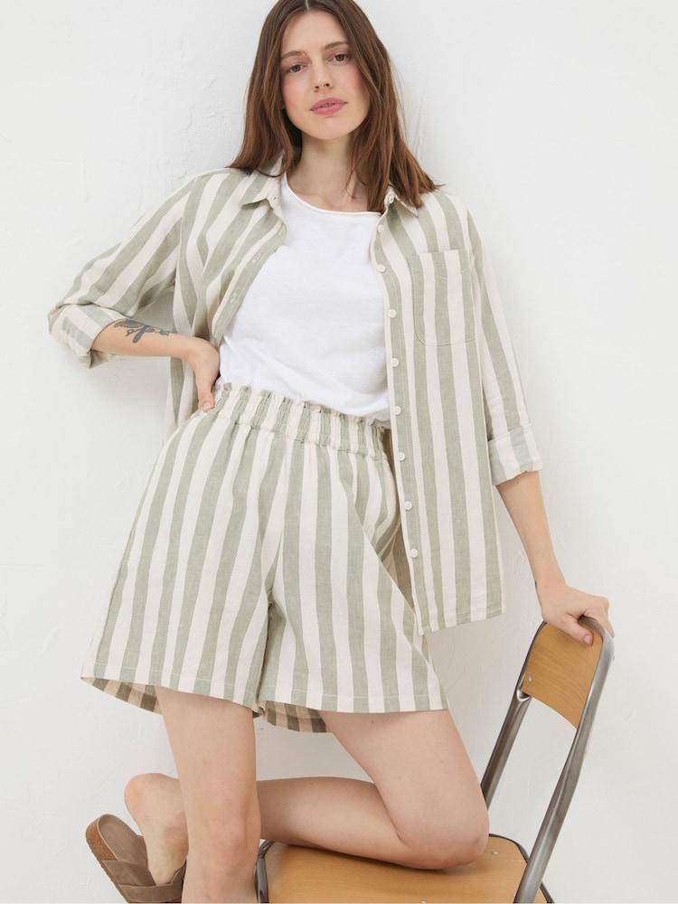 Fat Face Tadley Green Stripe Linen Blend Shorts