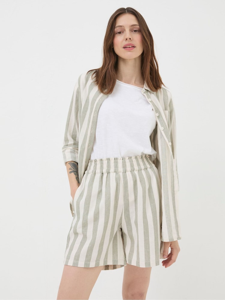 Fat Face Tadley Green Stripe Linen Blend Shorts