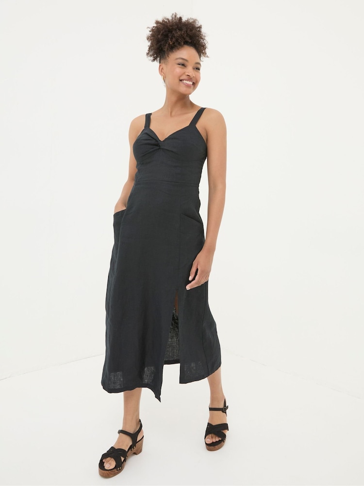 Fat Face Talia Black Linen Midi Dress