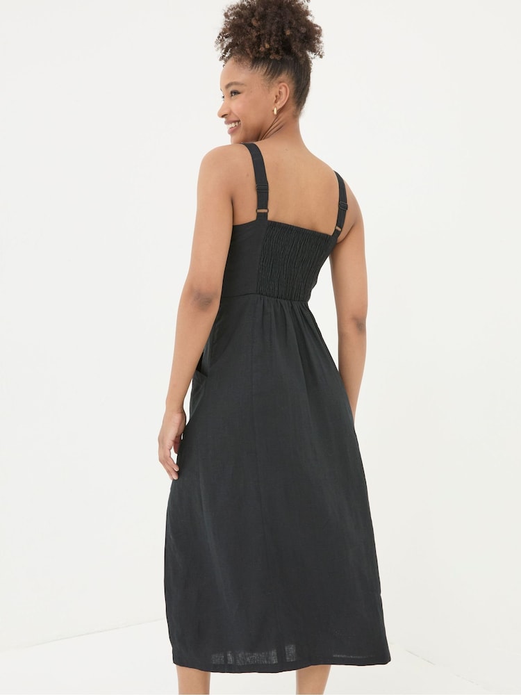 Fat Face Talia Black Linen Midi Dress