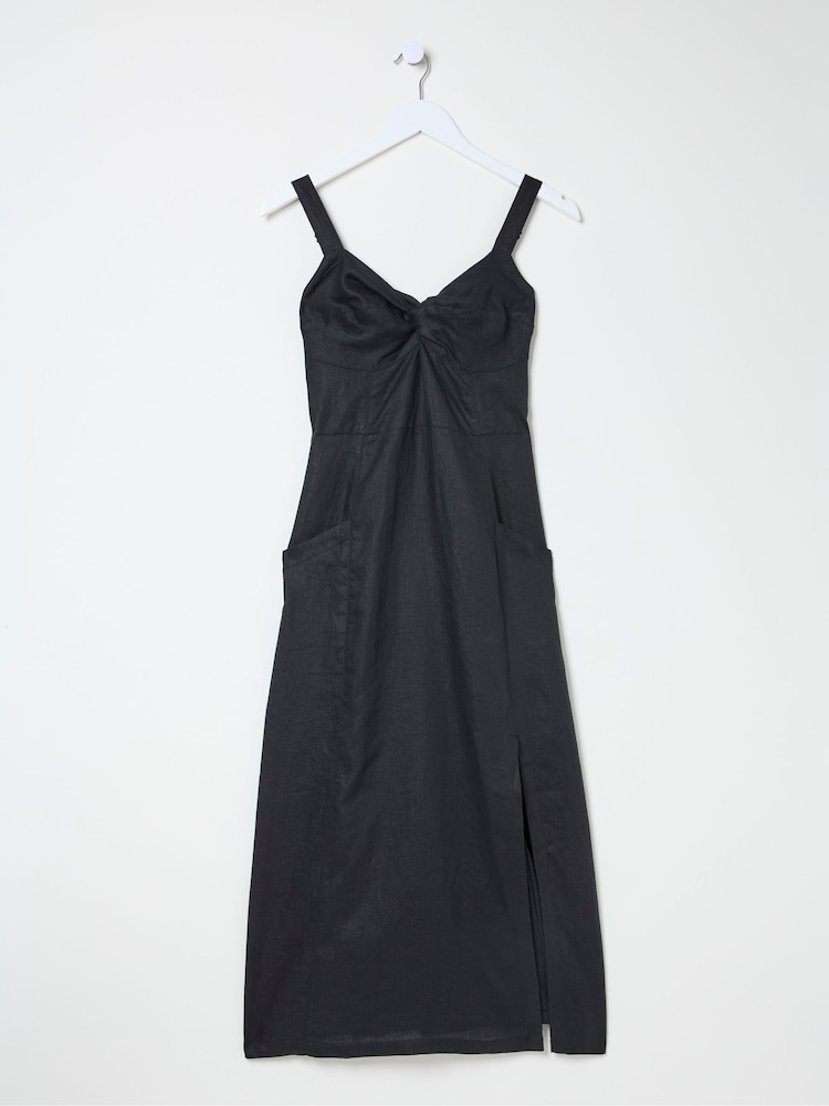 fat face Talia Black Linen Midi Dress