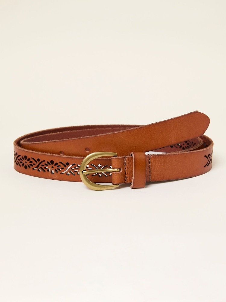 Fat Face Tan Brown Cut Out Detail Leather Belt
