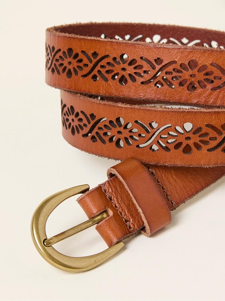fat face Tan Brown Cut Out Detail Leather Belt