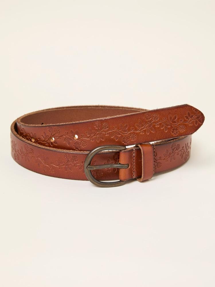 Fat Face Tan Brown Embossed Leather Belt