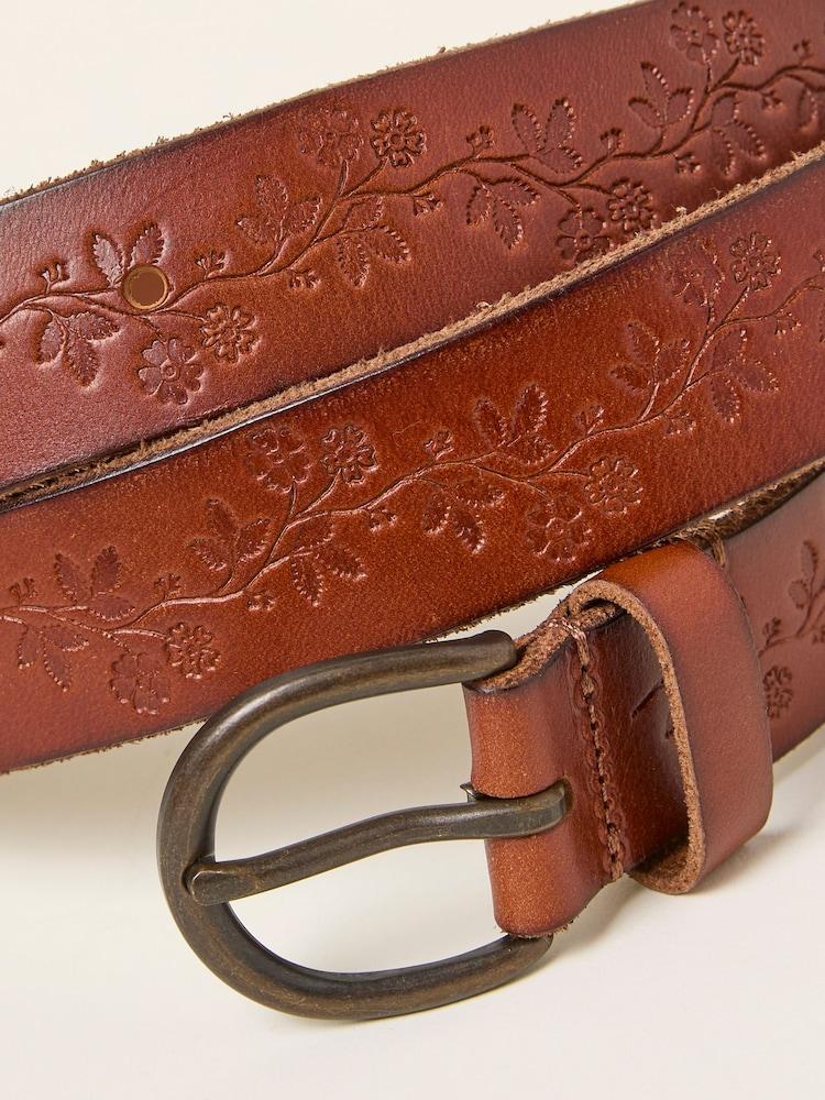 fat face Tan Brown Embossed Leather Belt