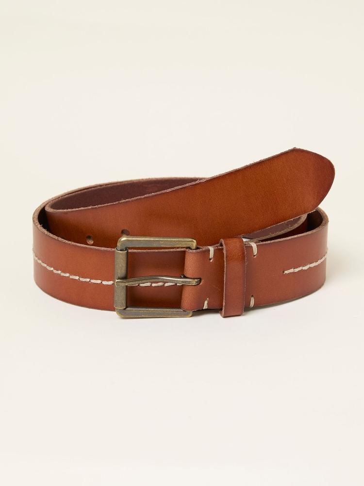 Fat Face Tan Brown Stitch Detail Leather Belt